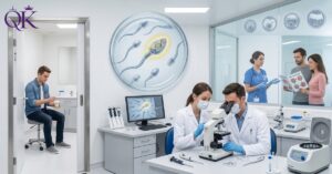 Visual representation showing hormonal preparation, endometrial biopsy, lab analysis, and personalised embryo transfer timing.