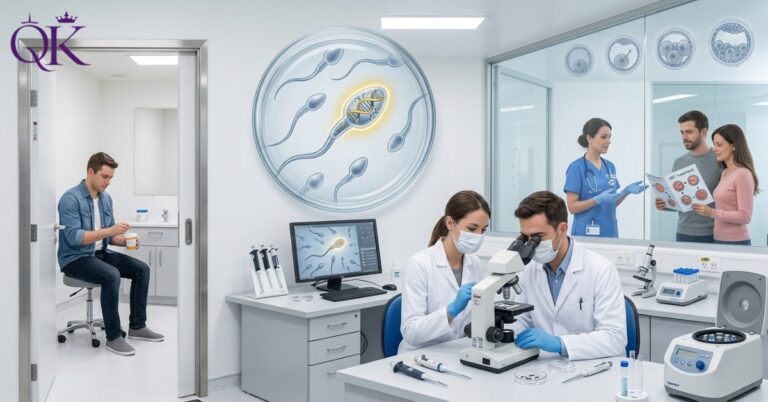 Visual representation showing hormonal preparation, endometrial biopsy, lab analysis, and personalised embryo transfer timing.